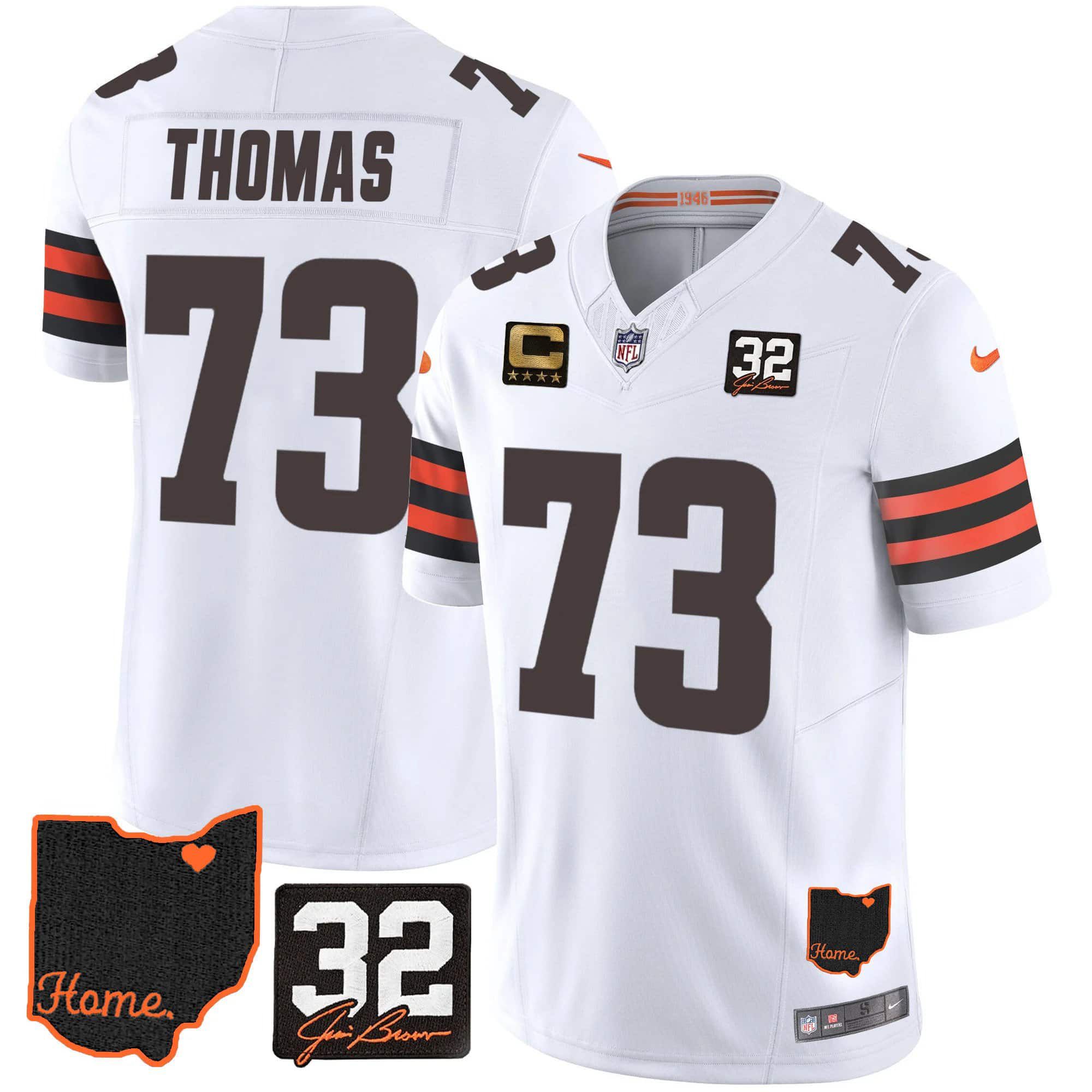 Men Cleveland Browns #73 Thomas White Memorial Home Patch 2024 Nike NFL Jersey